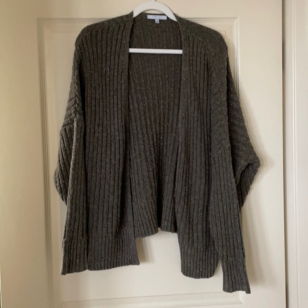 Medium dark olive cardigan with dolman sleeves